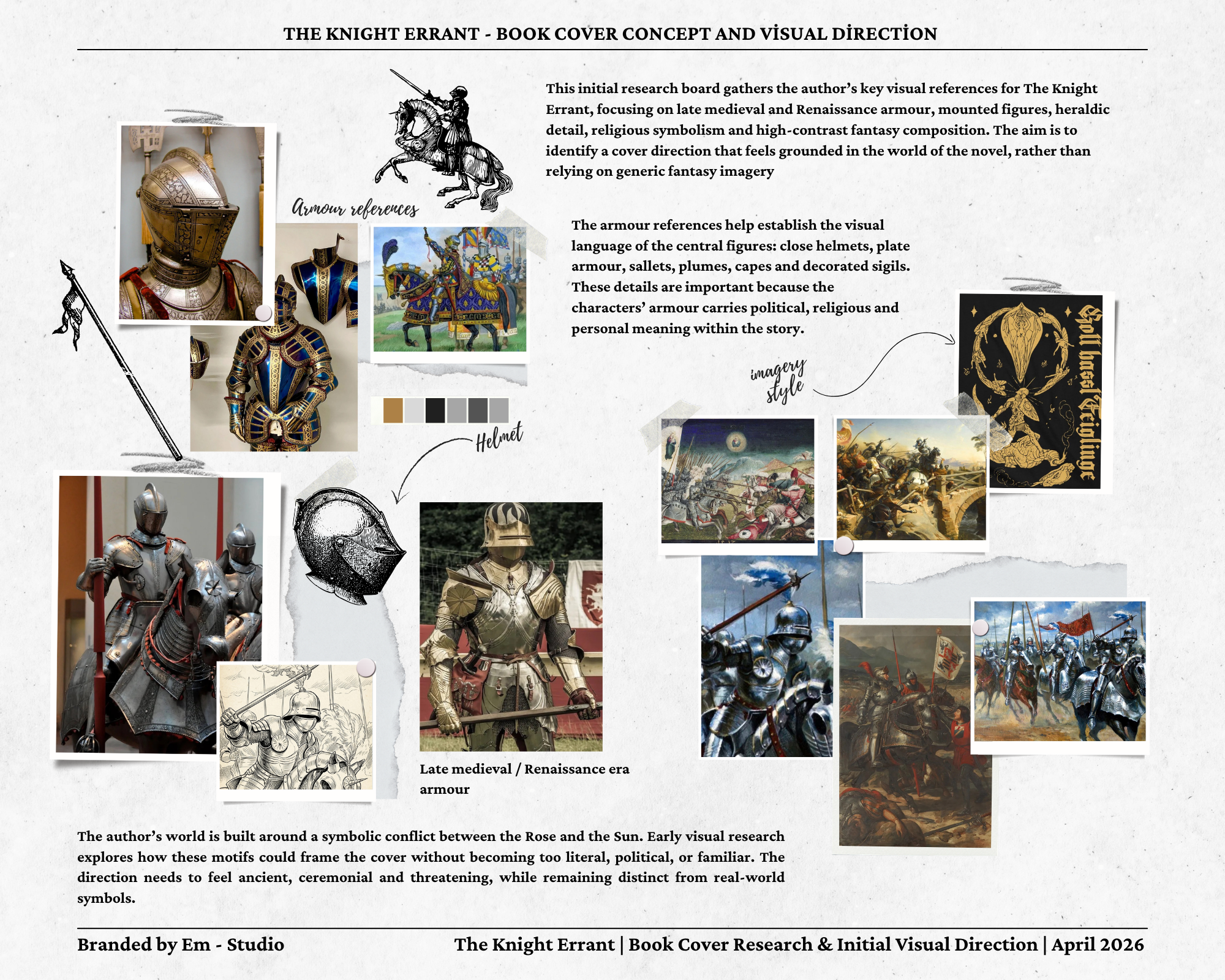 Knight Errant book cover concept and visual direction moodboard
